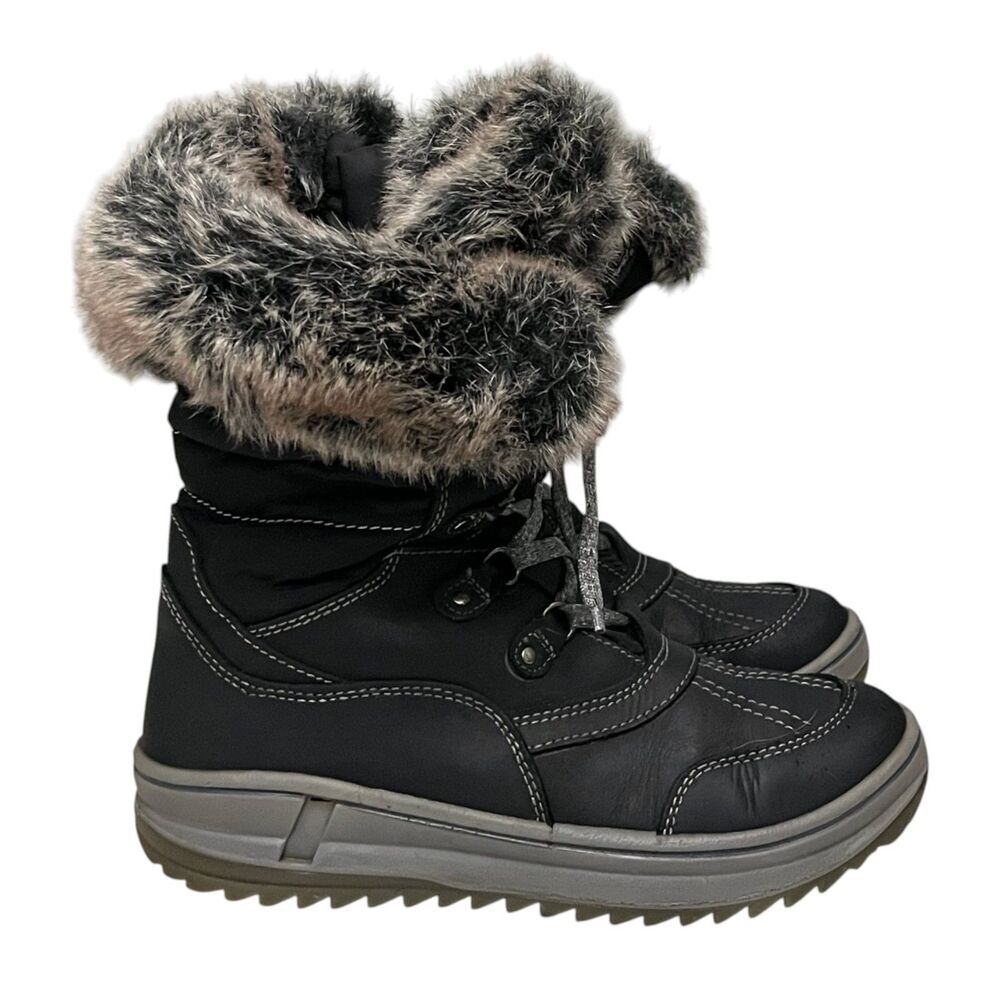 Santana Canada Myrah Winter Boots Black Faux Fur Trim Lace Up Zip Snow 38 US 7 - Picture 3 of 14